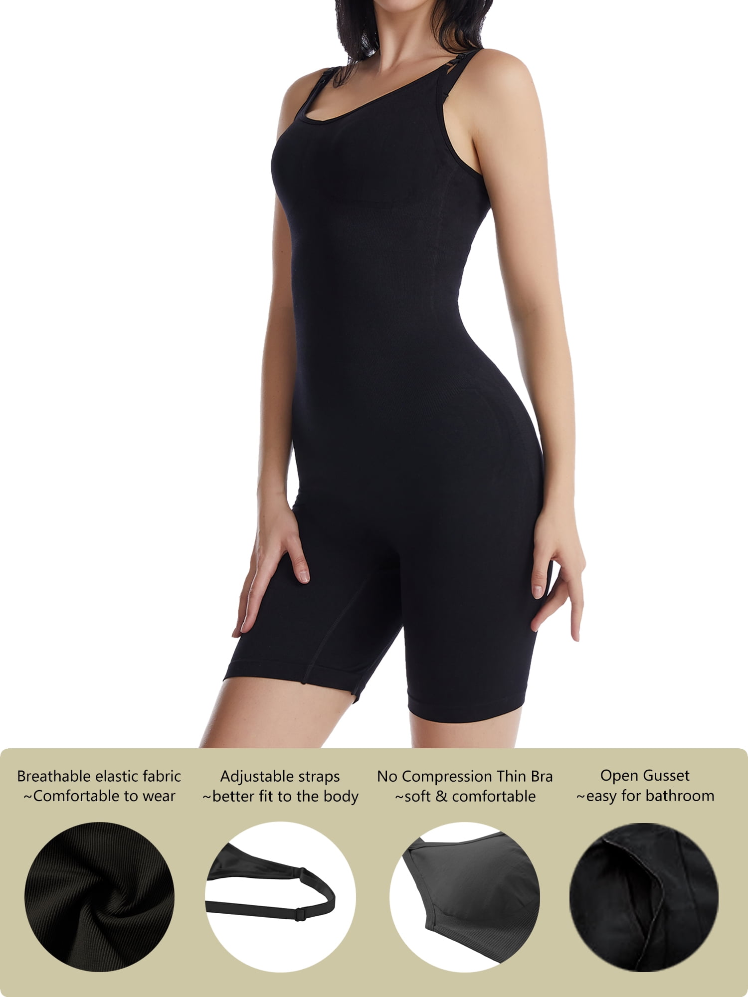 GOLD CARP Shapewear Women Shaping Thong Bodysuit Seamless Tummy Control  Body Shaper Adjustable Straps,Beige-Thong,M(US 6-8) 