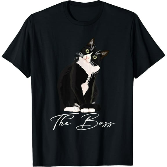 Boss Tuxedo Cat Lovers Funny Tee Shirt for Mom Dad Gift T-Shirt Tops Tee