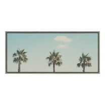 Kate and Laurel Sylvie a Trio of Palm Trees Framed Canvas Wall Art by Laura Evans 18x40 Gray Decorative Tropical Art for Wall