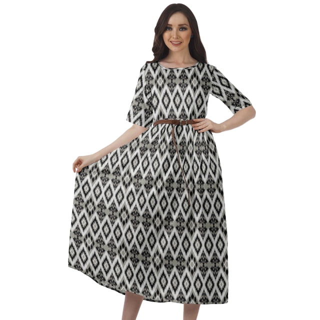 Moomaya Robe à Manches Courtes Imprimée Plissée Femme Grande Taille Robe Décontractée de Travail