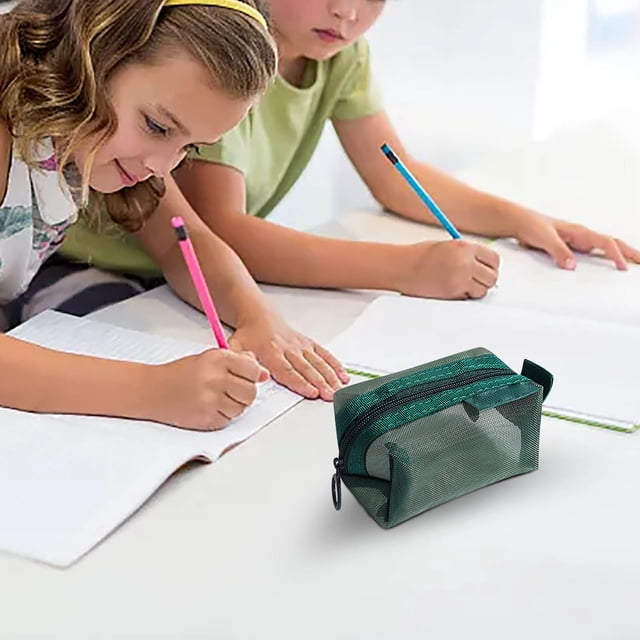 Bolsa de almacenaje pequeña transparente de malla para cosméticos, joyería, papelería y artículos de viaje, ligera, portátil, de doble capa, color verde.