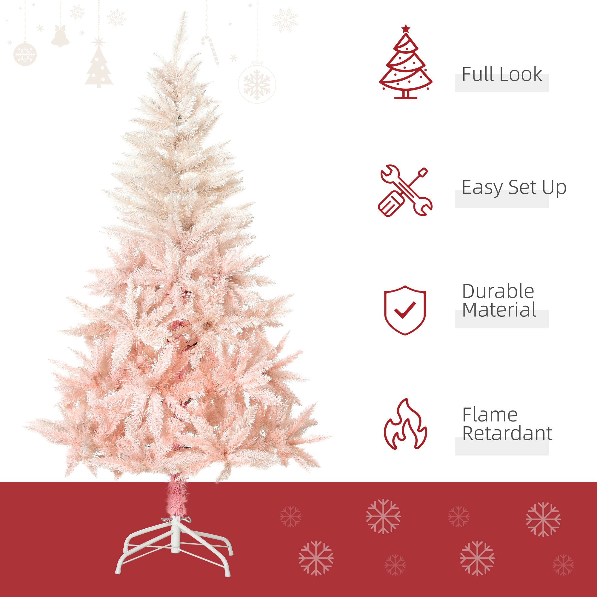 7 ft Artificial Christmas Tree with 1000 Tips, PVC Branches, Metal Stand and Automatic Open Design for Holiday Home Decoration
