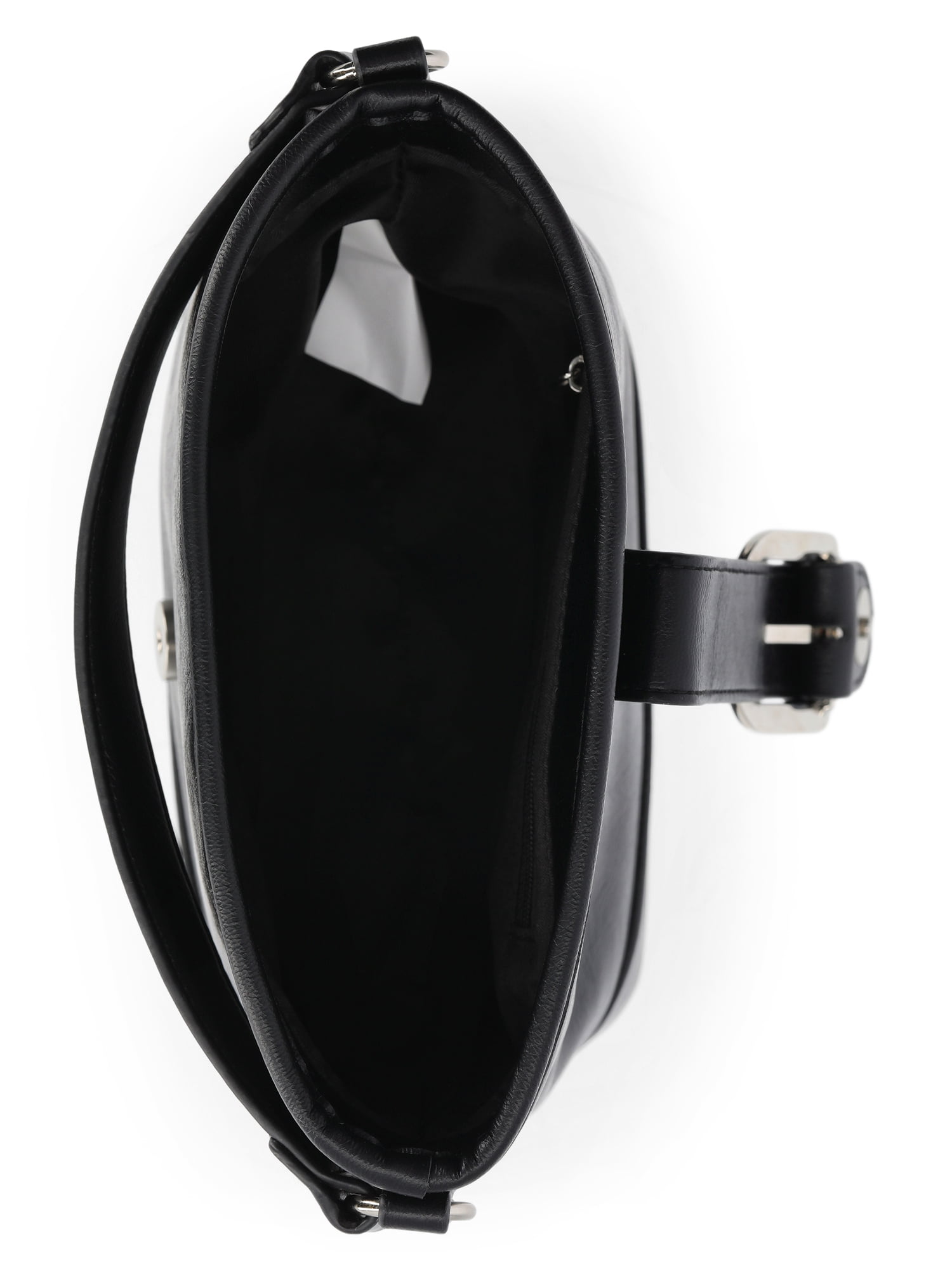 No Boundaries Women's Faux Leather Moto Bucket Bag, Black