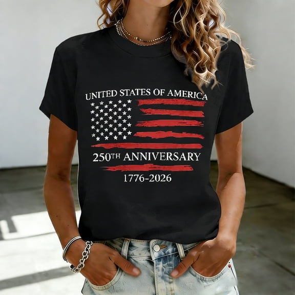 FASHOFT 250th Anniversary Usa Shirt for Women Patriotic 4th of July T-Shirts Independence Day Graphic Tees Black L