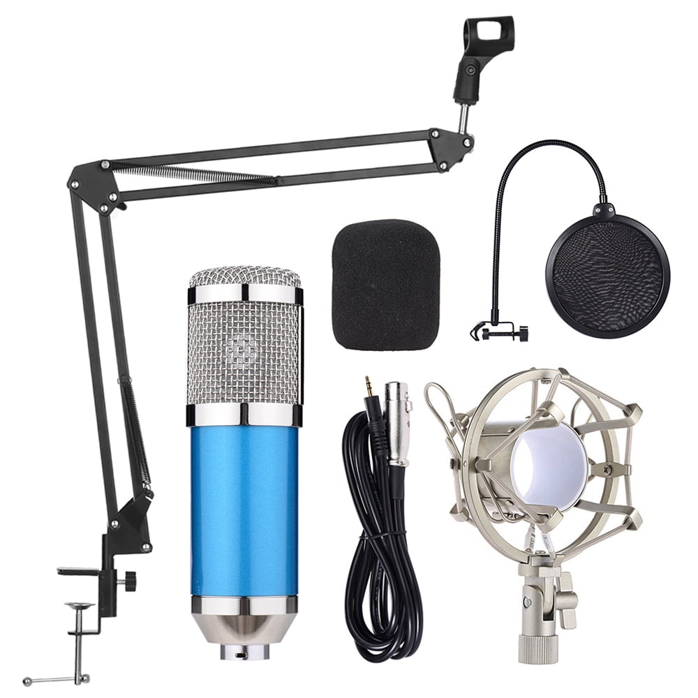 Black Professional Studio Condenser Microphone Computer PC Microphone Kit with 3.5mm XLR/Pop Filter/Scissor Arm Stand/Shock Mount for Professional Studio Recording Podcasting Broadcasting 