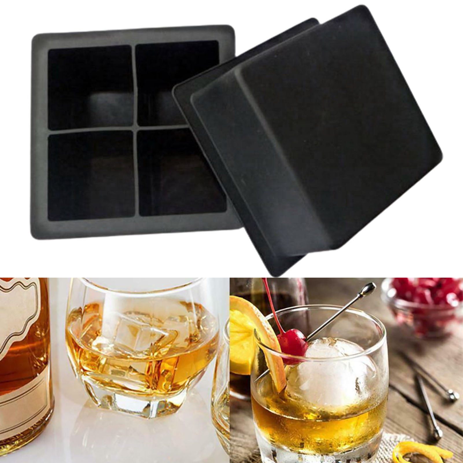 Yin Ice Mold Giant 4 Grids Silicone Square Ice Cube Maker Mold for Kitchen  