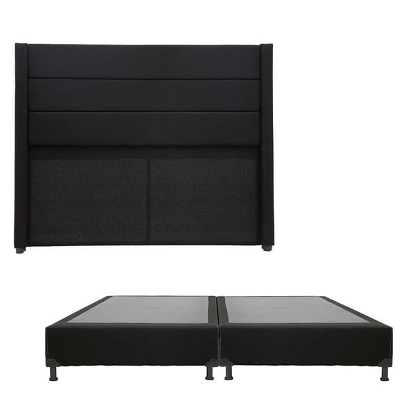 Box Base Cama King Size + Cabecera Lugo Negro Dicasa  Black