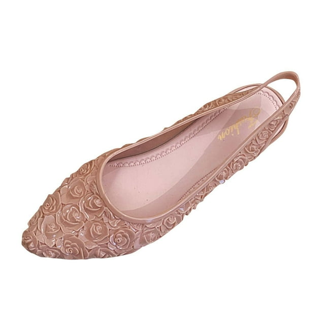 Slingback for Women Wedge Plastic Flower Pointy Toe Slip on Beach Summer Hardwearing Sandals Pink