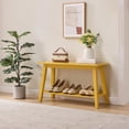thumbnail image 2 of Kings Brand Furniture - Wood Bench with Storage Shelf for Entryway, Bathroom, Bedroom (Banana), 2 of 2