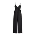thumbnail image 4 of Women's Summer Jumpsuit Sling Deep V High Waist One Piece Bodysuit Casual Loose Straight Wide Leg Pants Rompers Black,S, 4 of 6