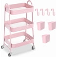 thumbnail image 2 of Carrito de Almacenamiento de Metal, 3 Niveles de Almacenaje, Carrito Organizador de Maquillaje con 4 Ganchos y 3 Pequeñas Cestas Colgantes para Oficina, Baño, Salón Cocina, 2 of 24