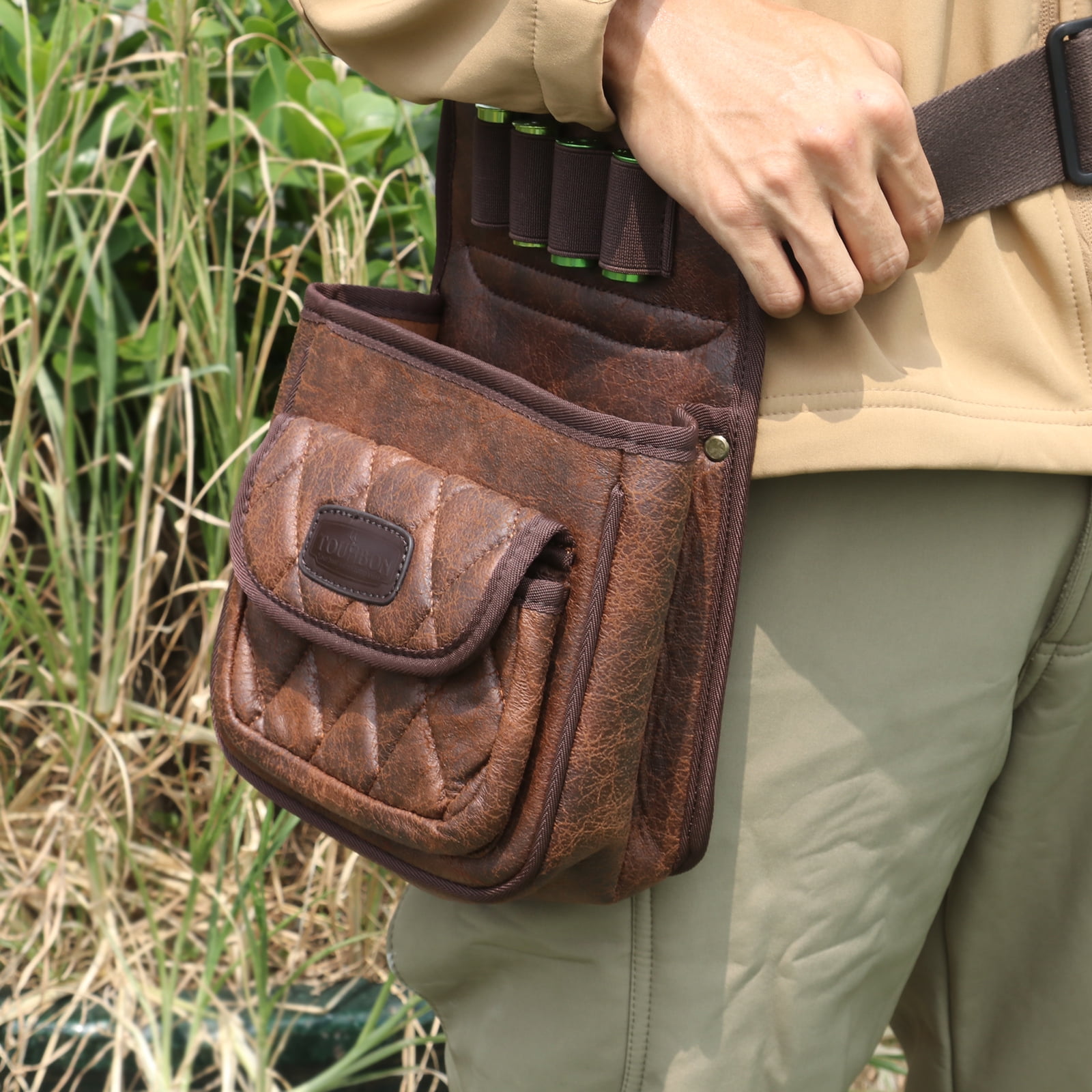 TOURBON PU Leather Bag for Hunting, Tool Waist Bag - Brown