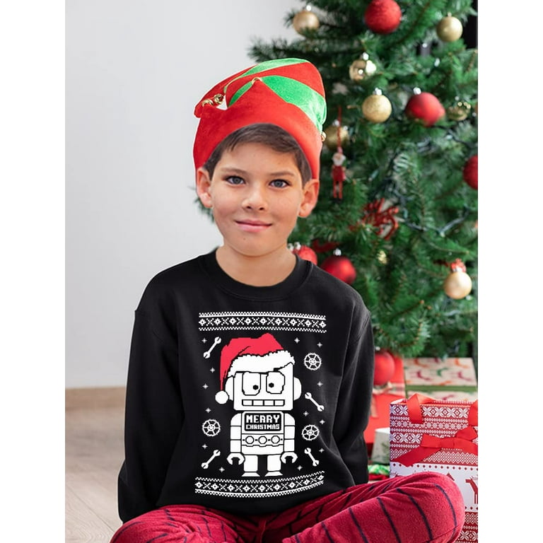 Tstars Boys Unisex Ugly Christmas Sweatshirt Cute Robot Santa Kids Christmas Gift Funny Humor Holiday Shirts Xmas Party Christmas Gifts for Boy Kids Sweatshirt Ugly Xmas Walmart