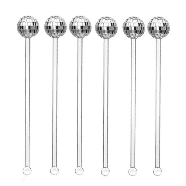 Agitadores De Bebidas De Bola De Discoteca Agitador de cóctel, agitador de bebidas de plástico, agitador de café para Bar (10 Uds. De plata) Likrtyny Libre de BPA