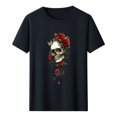 thumbnail image 6 of Tops for Women Plus Size Short Sleeved Printed Round Neck T-shirt 2-Black XL, 6 of 6