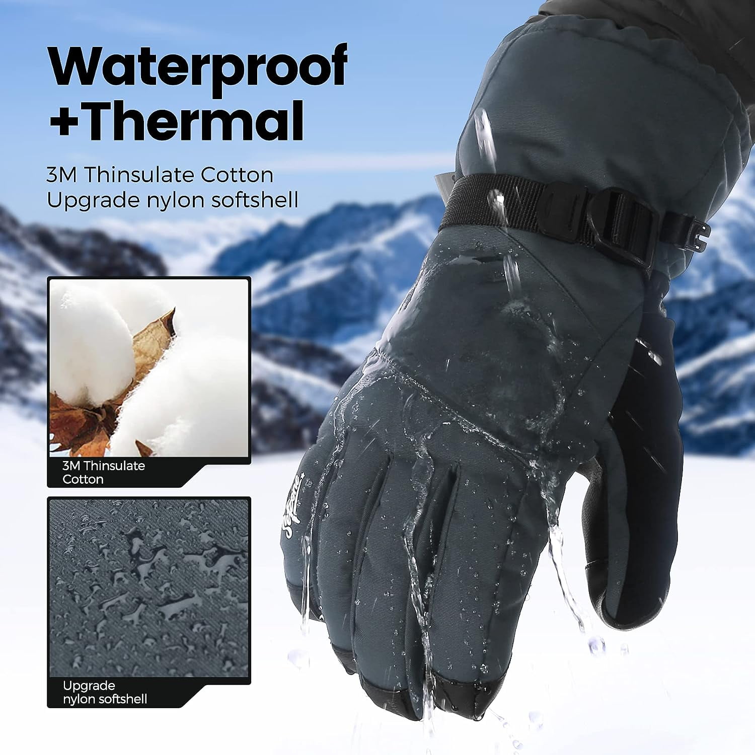 Sefzone Unisex Ski Gloves, 3M Thinsulate Leather Waterproof Sefzone Unisex Ski Gloves, 3M Thinsulate Leather Waterproof