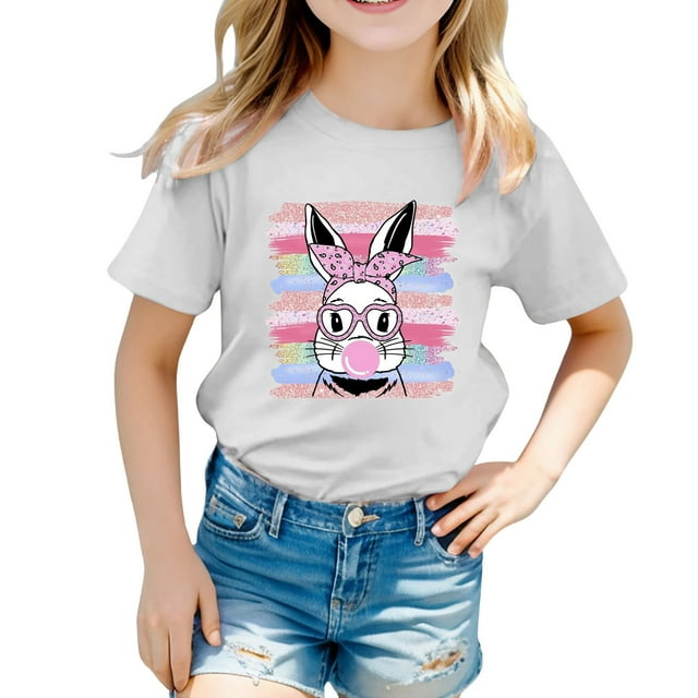 XDZJLR T-Shirts Filles Enfants Graphique de Pâques Coupe Ample Manches Courtes Col Rond pour Garçons 6-7 Ans