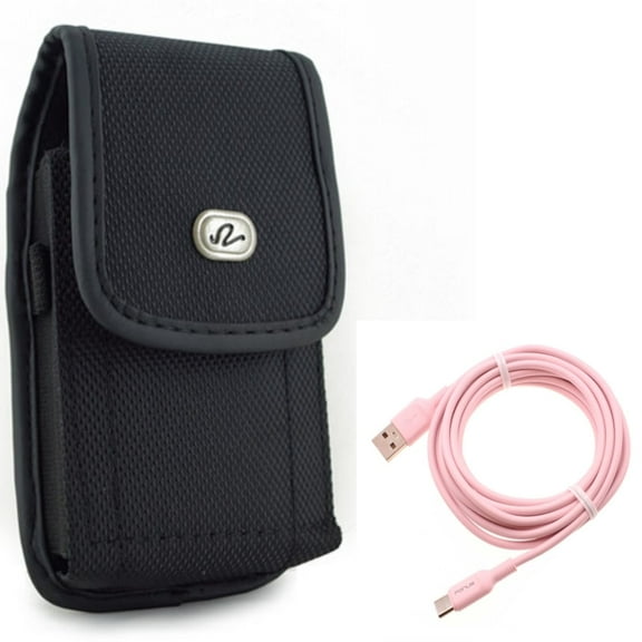Rugged Case Belt Clip w Pink 10ft Long USB-C Cable for Samsung Galaxy A53 5G,A33 5G Phones - Holster Canvas Cover Pouch, Charger Cord Power Wire Type-C Fast Charge