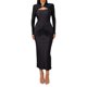 thumbnail image 1 of Vestido largo con cordones de color liso para mujer: ajustado con pliegues, mangas largas, diseño calado para eventos nocturnos, 1 of 6