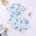 thumbnail image 2 of Women's Shorts Suits 2 Piece Summer Beach Hawaiian Printed Short Sleeve Button Down Sets Comfy Casual Vacation Loose Fit Loungewear, 2 of 7