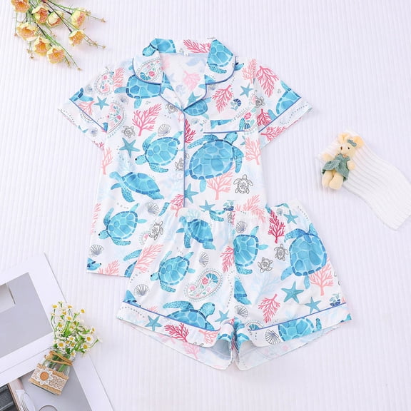 MAIHAN Women 2 Piece Pjs Shorts Set Short Sleeve Tops and Capri Pants Home Clothing Set Button Down Shirt Pjs Printed Sleepwear Sets