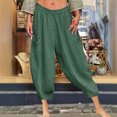 thumbnail image 2 of Kvture Women's Harem Pants Fashion Solid Color Elastic Waist Baggy Comfy Capri Pants Summer Beach Casual Sweatpant Green XL, 2 of 7