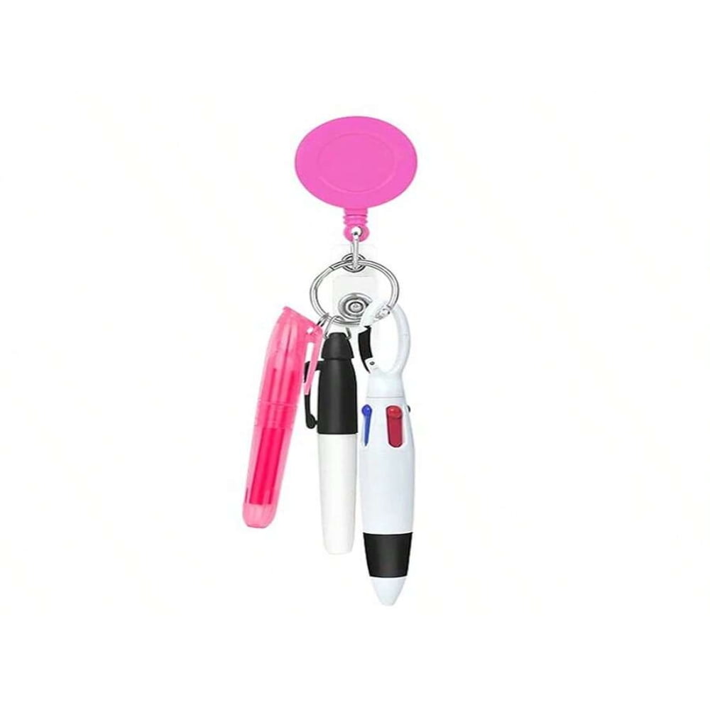 Nurse Pen Set - 24 Piece Combo With Highlighters, Permanent Markers, Ball Pens & Keychain Clips For Badge Reels