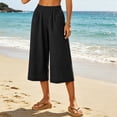 thumbnail image 7 of Drovellove Women's Plus Size Casual Cotton-Linen Wide-Leg Capri Pants with Pockets - Elastic Waist Crop Trousers for Spring Vacation or Weekend Brunch, 7 of 7
