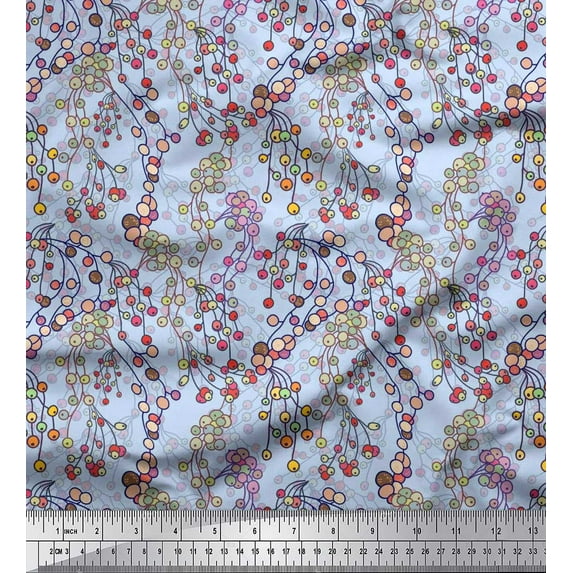Soimoi Moss Georgette Fabric Berries Artistic Print Fabric by Yard 42 Inch Wide