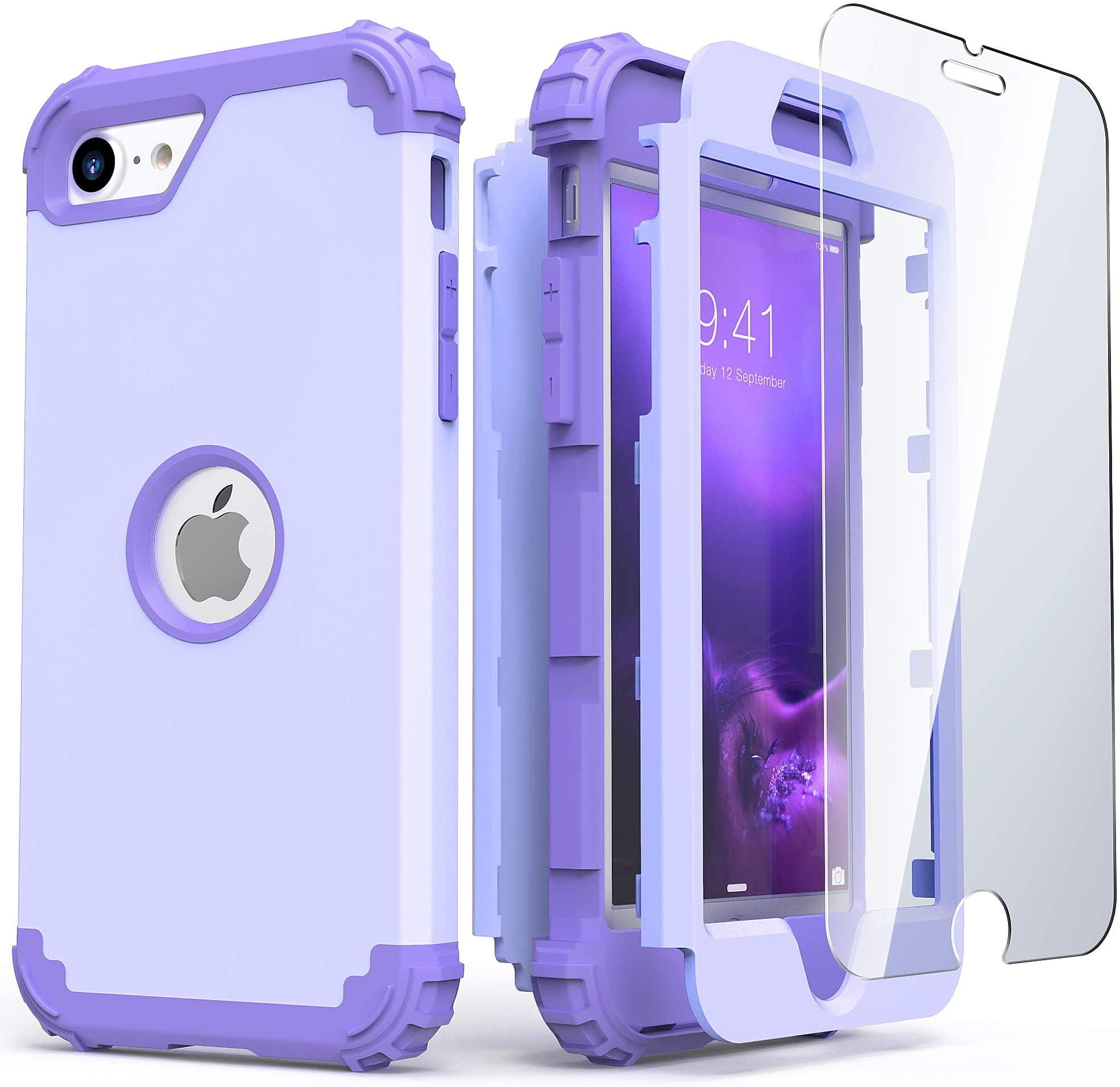 ULAK iPhone SE 2022 2020 Case With Screen Protector, Heavy Duty 3 Layer Shockproof Protective Phone Case for Apple SE 3rd Generation, Purple - Walmart.com