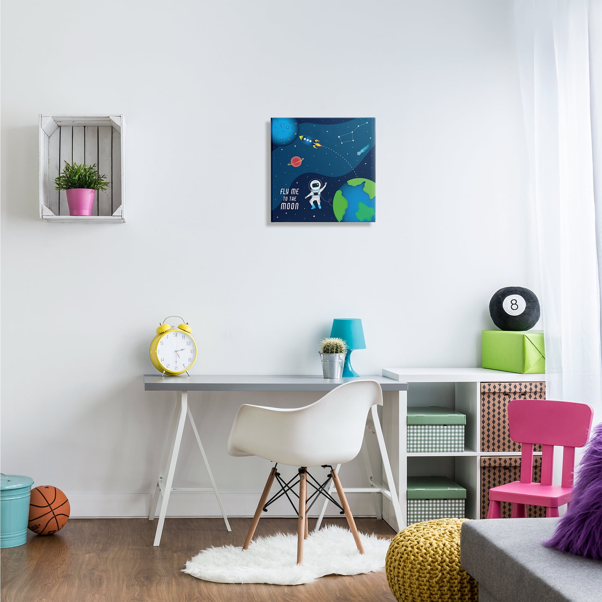 Fly Me To The Moon Silly Astronaut Outer Space Typography Gallery-Wrapped Canvas Print Wall Art, 17x17