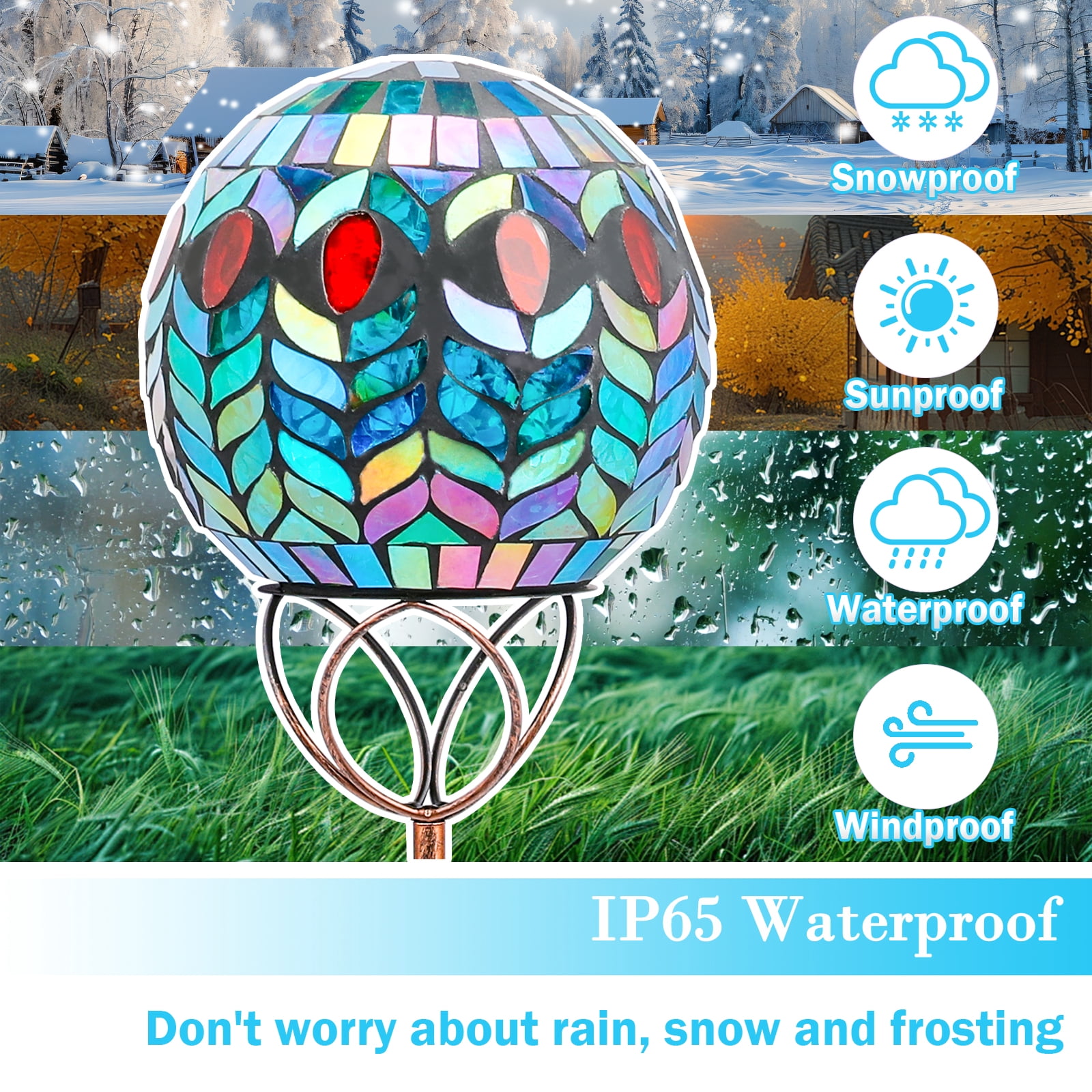Solar Outdoor Garden Lights Decorative - Mosaic Solar Stakes Gazing Ball Waterproof Outdoor Lights Stakes for Pathway Yard Lawn Decoration