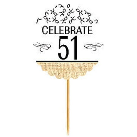 Anniversary Cupcake - 51st Birthday / Anniversary Novelty Burlap Cupcake Decoration Picks -12pack