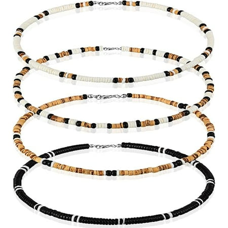 LYH 4 Pcs Puka Shell Necklace for Men Beaded Surfer Necklaces Beach Hawaiian Choker Women Jewelry, Christmas gifts