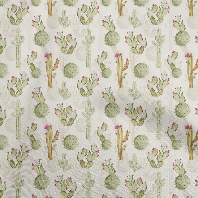 oneOone Georgette Viscose Light Yellow Fabric Cactus Fabric For Sewing Printed Craft Fabric By The Yard 42 Inch Wide