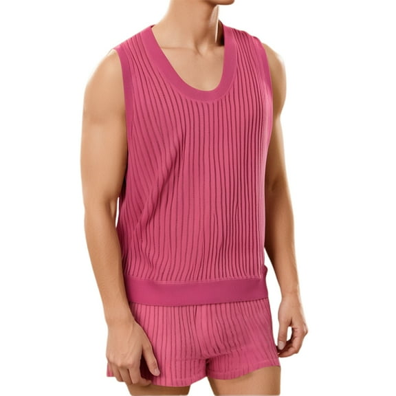 Bcfgryg Men's Sleeveless Knit Set Stylish Stripe Combo With Shorts Men’s Gym Sets