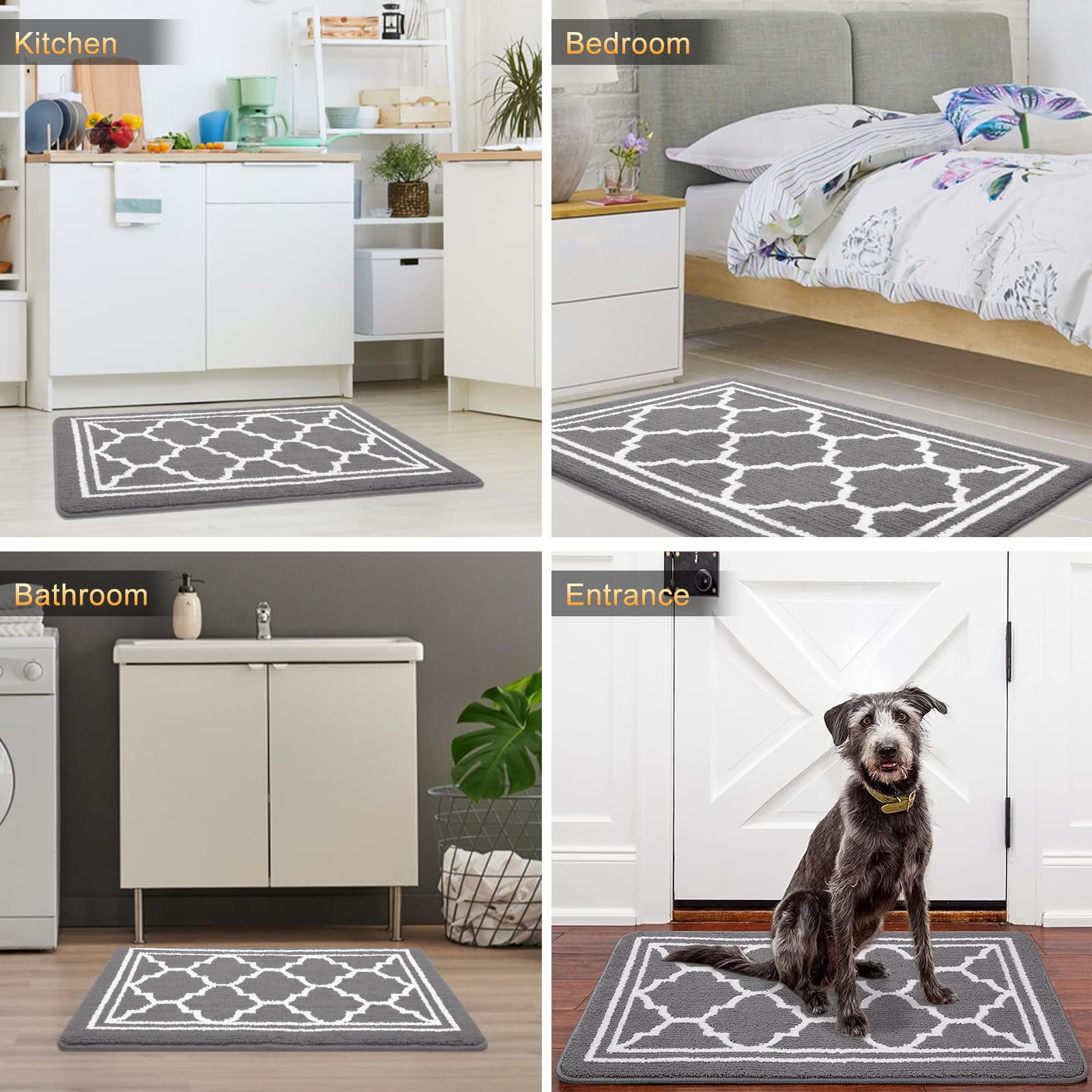 Buganda Door Mats Indoor, 24"×36", Water Absorbent Low Profile Anti-Slip Front Door Mat, Door Rugs for Entrance, Grey