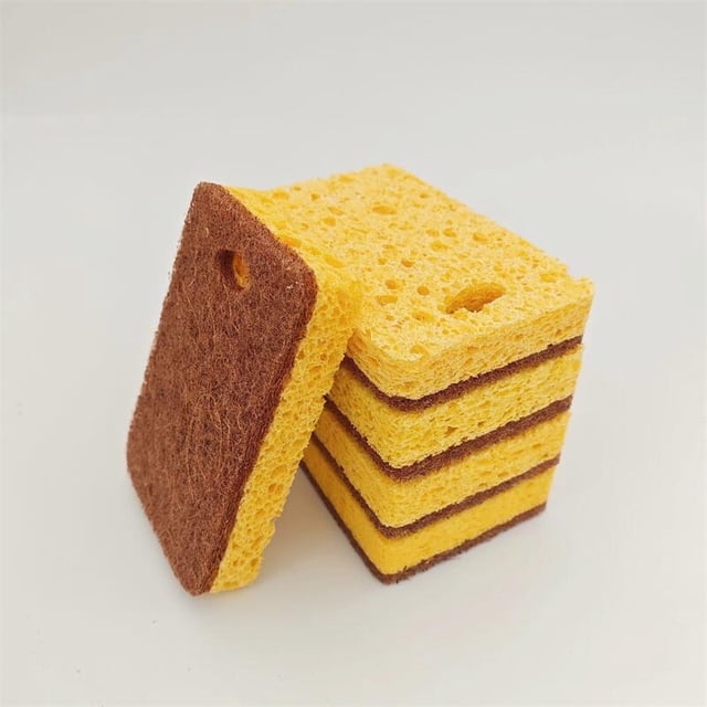 Xiao Hua Estropajo de algodón absorbente para fregar, 12 piezas, para cocina, hogar, doble cara, marrón oscuro y amarillo, con agujeros para colgar, esponja para limpiar, pulpa de madera y algodón.