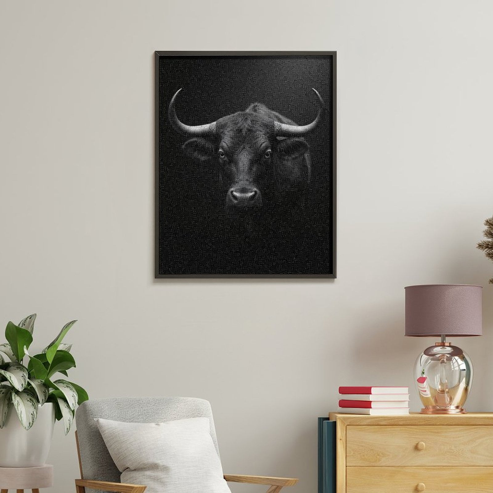 Paint By Numbers Kit for Adults Beginner - DIY Majestic Bull Monochrome Portrait Canvas Painting Kits for Adults, Frameless Paint By Number for Adults for Home Wall Decor 16x20 Inch