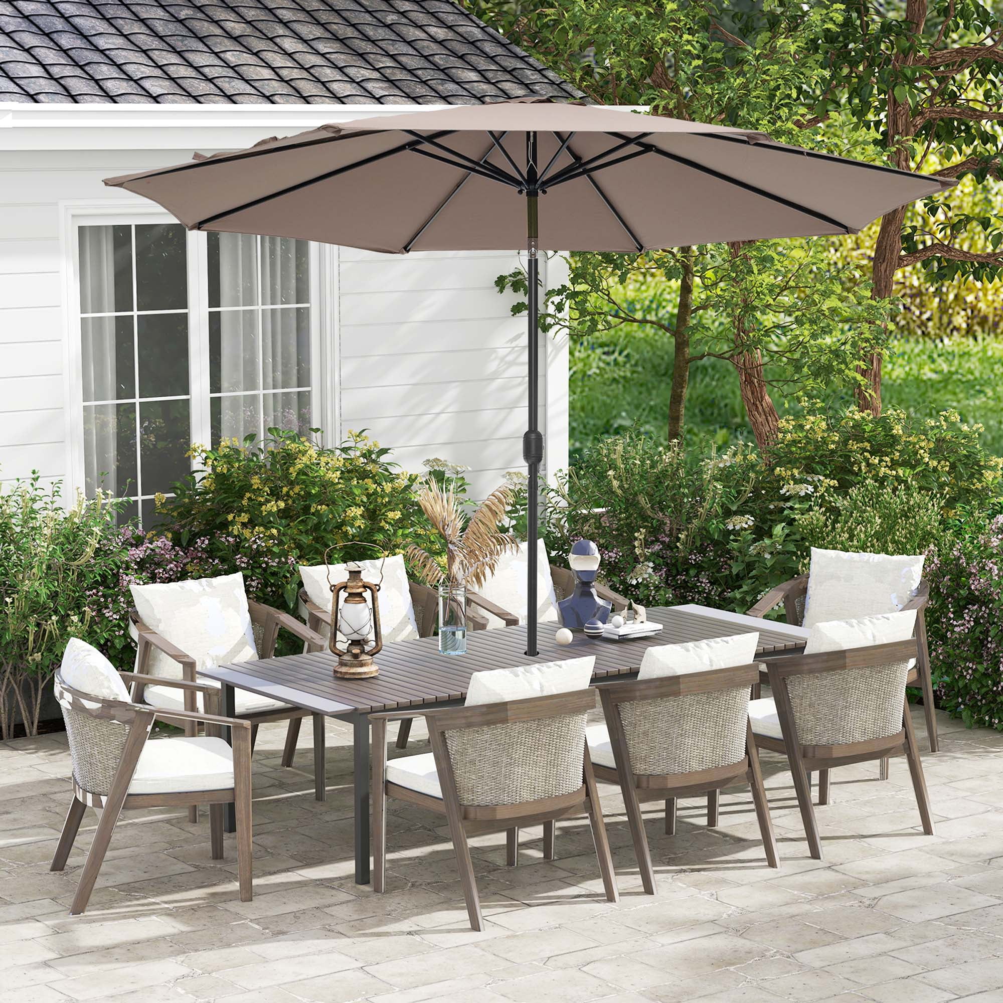 Costway 10FT Large Patio Umbrella with Deck Crank, 6 Ribs Costway 10FT Large Patio Umbrella with Deck Crank, 6 Ribs