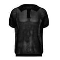 thumbnail image 4 of MIXUE Polo Shirts For Men Summer Mesh Hollow Out Solid Color Lapel Button Down Short Sleeve Loose Casual Daily-Wear,Black,M, 4 of 8