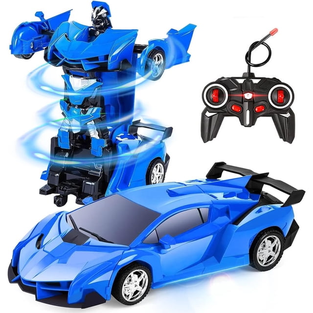Carro de Control Remoto,Juguetes para Niño,Robot de Deformación RC 2.4 GHz Giratorio de 360° con Luz LED,Azul