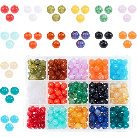 450 pcs Round Imitation Gemstone Acrylic Beads for Jewelry Craft Making 8mm Hole: 2mm 15 Colors