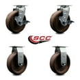 thumbnail image 2 of 6 Inch High Temp Glass Filled Nylon Caster Set w/Bronze Bearing 2 Brakes 2 Rigid, 2 of 2