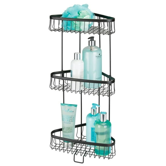 mDesign Metal 3-Tier Freestanding Bathroom Storage Rack - Matte Black