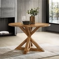 thumbnail image 5 of Roundhill Furniture Windvale 5-Piece Dining Set, Cross-Buck Round Table with 4 Stylish Chairs, Oak, 5 of 16