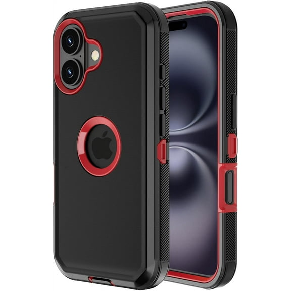 KOMI for iPhone 16 Case Heavy Duty Shockproof Port Protection Screenless Dustproof Dual Layer Rugged Tough Non Slip Protective Cover Phone Case for iPhone 16 6.1’’ Men Women Black Red