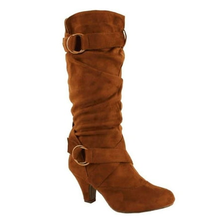 

Ferndule Ladies Pull On Mid-Calf Boot Work Casual Mid Heeled Block Heel Boots Fashion Round Toe Winter Shoes Brown 7