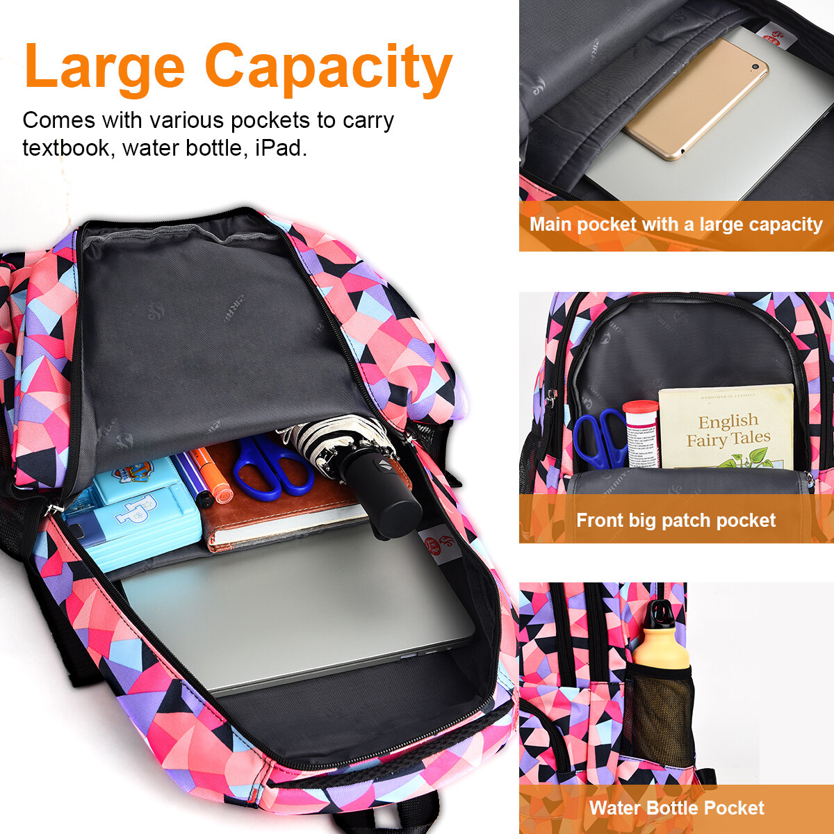 Vbiger School Bag Cute Shoulder Bag Large Capacity Travel Bag for Boys ＆Girls Student Backpack - Red - image 5 of 9