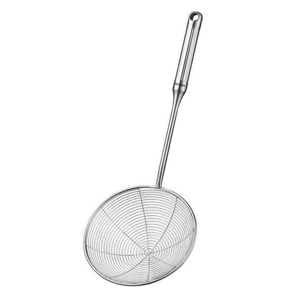 Cucharón colador de acero inoxidable, herramienta de cocina profesional, aislamiento térmico, cuchara espumadera versátil y práctica.